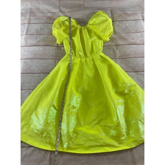 Christopher John Rogers Florescent Yellow Puff Sleeve Dress - XXS - Picture 3 of 15